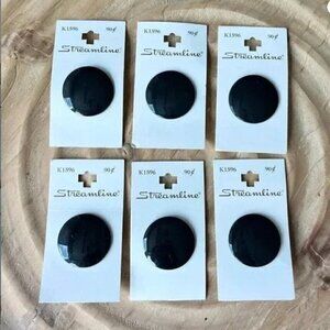 Vintage Streamline Black Buttons Set of 6 Round 1.25" Sewing Craft Supplies NWT